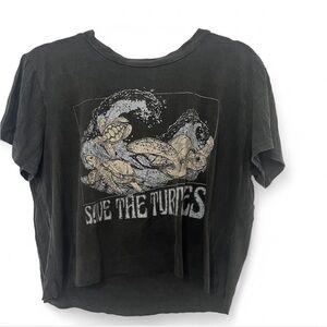 Altar'd State Save the Turtles - cropped baby tee Dark Gray size Large